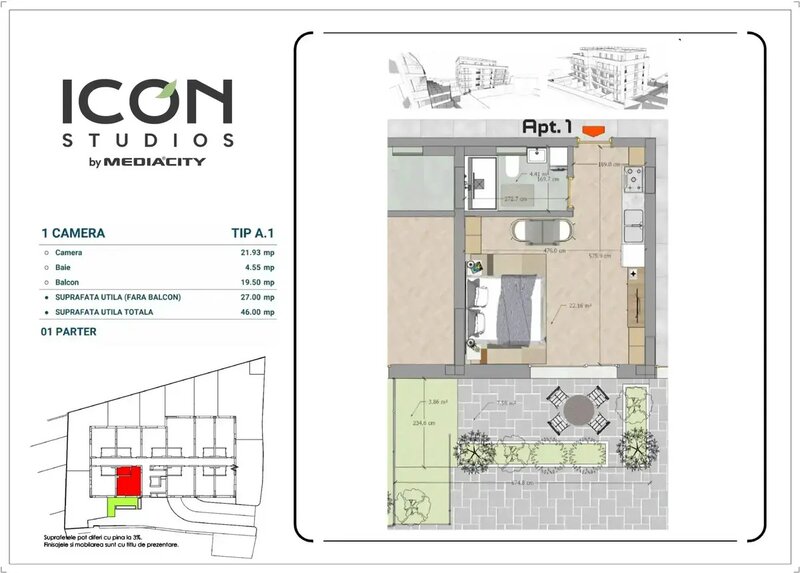 mosilor, garsoniera cu gradina, ansamblu nou.